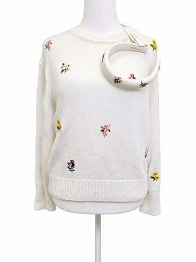 BRIT.NY 100% Cotton Floral Embroidered Sweater M NWT Matching Headband Set